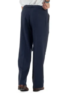 Pantaloni lino uomo baggy fit fondo ampio cintura blu GIOSAL-P6315A