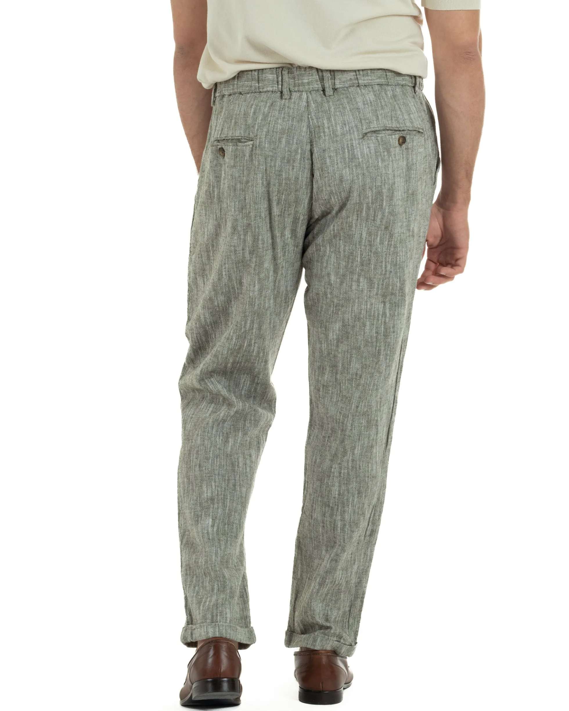 Pantaloni pantalaccio uomo lino sartoriale coulisse verde melangiato GIOSAL-P6511A