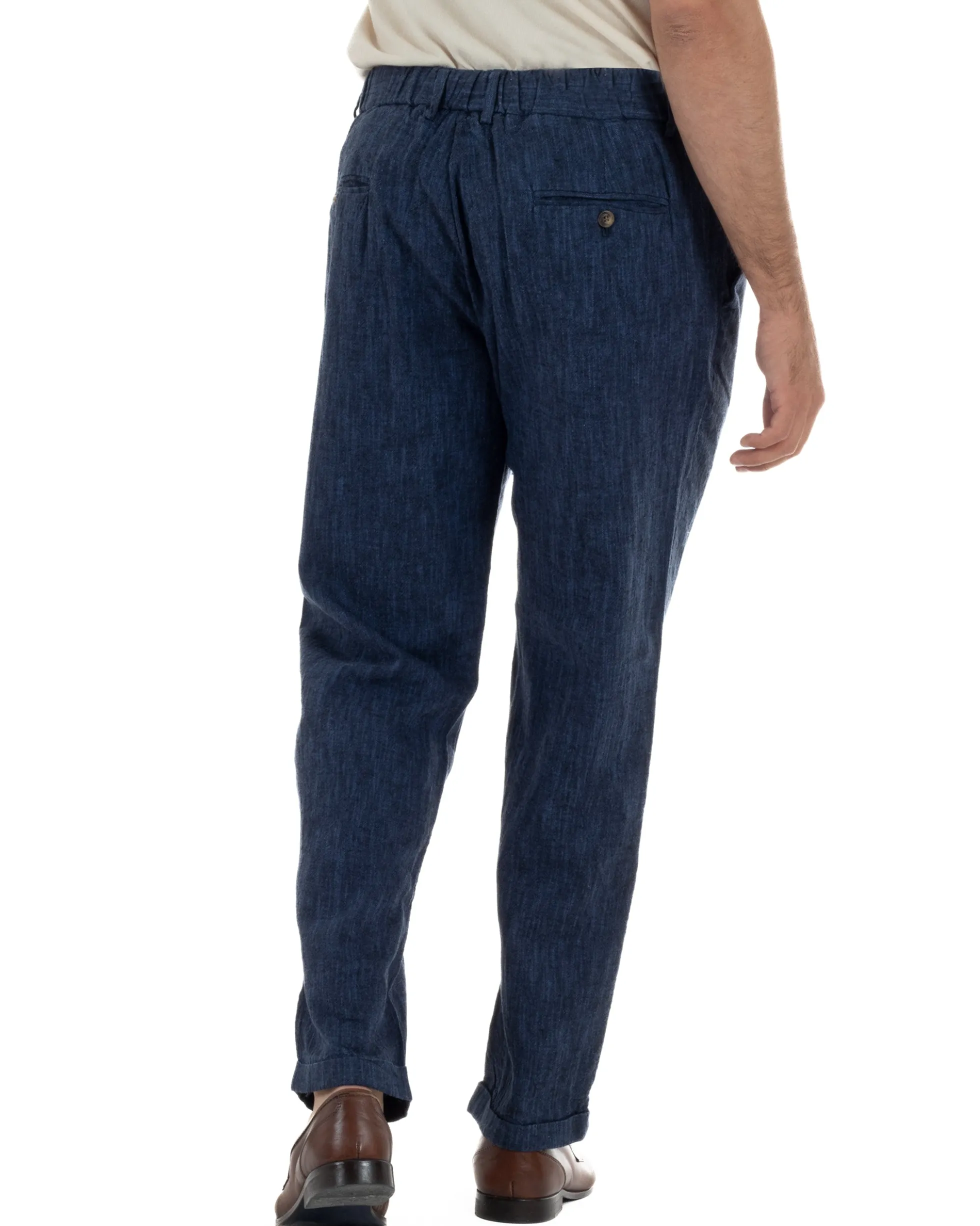 Pantaloni pantalaccio uomo lino sartoriale coulisse blu melangiato GIOSAL-P6510A
