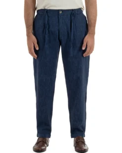 Pantaloni pantalaccio uomo lino sartoriale coulisse blu melangiato GIOSAL-P6510A