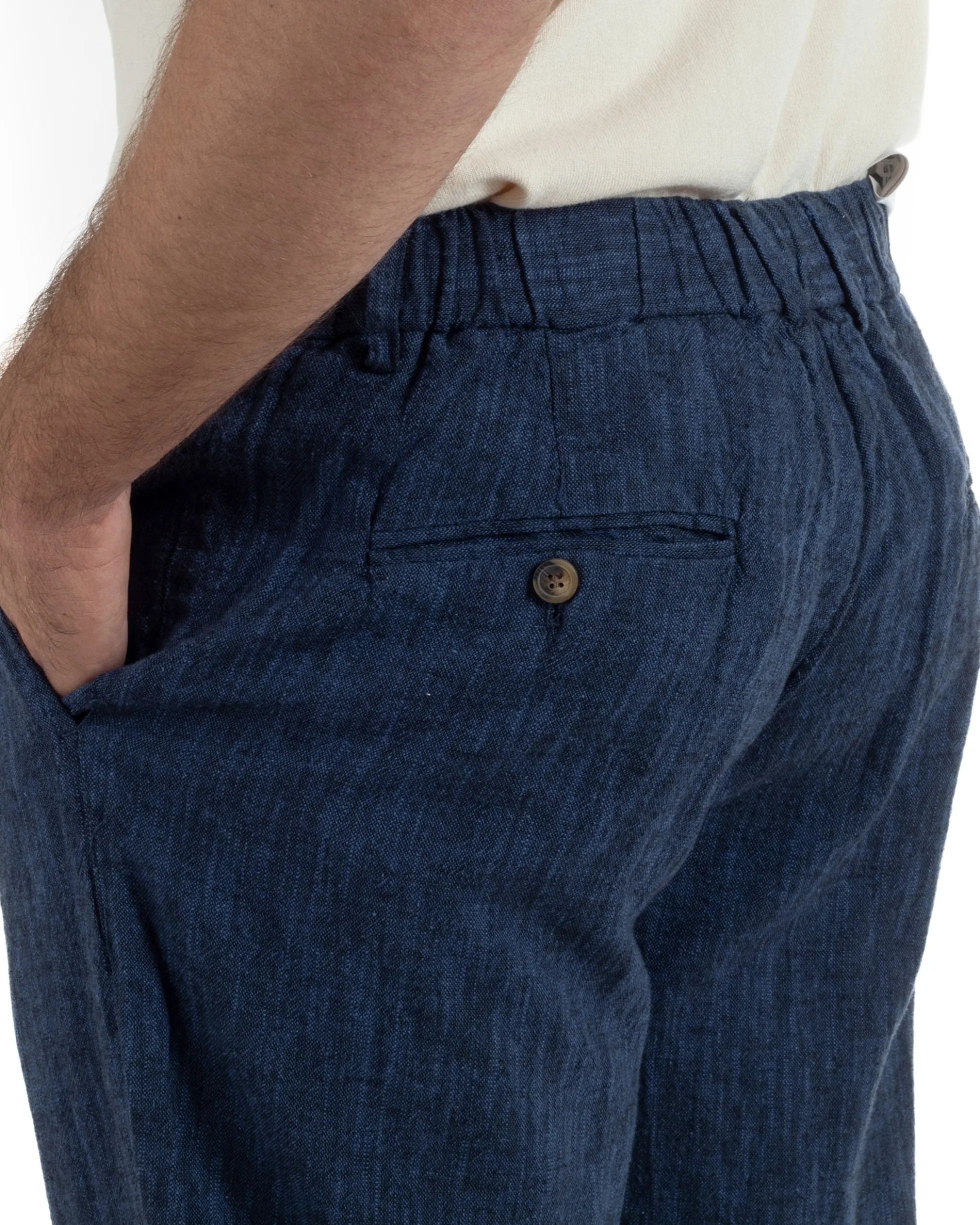 Pantaloni pantalaccio uomo lino sartoriale coulisse blu melangiato GIOSAL-P6510A