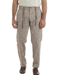 Pantaloni pantalaccio uomo lino sartoriale coulisse fango melangiato GIOSAL-P6509A
