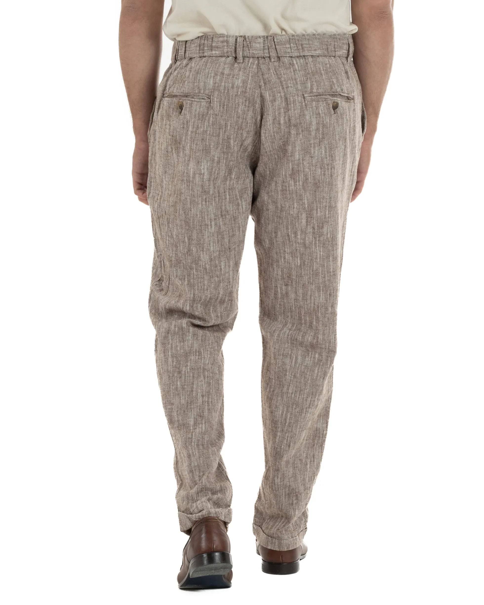 Pantaloni pantalaccio uomo lino sartoriale coulisse fango melangiato GIOSAL-P6509A