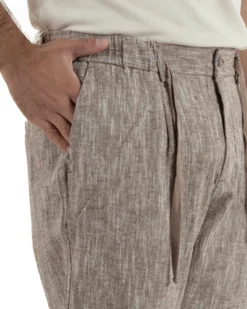 Pantaloni pantalaccio uomo lino sartoriale coulisse fango melangiato GIOSAL-P6509A