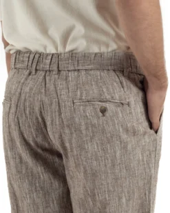 Pantaloni pantalaccio uomo lino sartoriale coulisse fango melangiato GIOSAL-P6509A