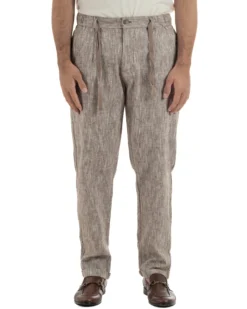 Pantaloni pantalaccio uomo lino sartoriale coulisse fango melangiato GIOSAL-P6509A