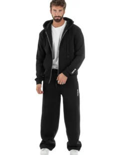 Pantaloni Tuta Baggy Fondo Largo Felpato Logo Nero Berna M-252196