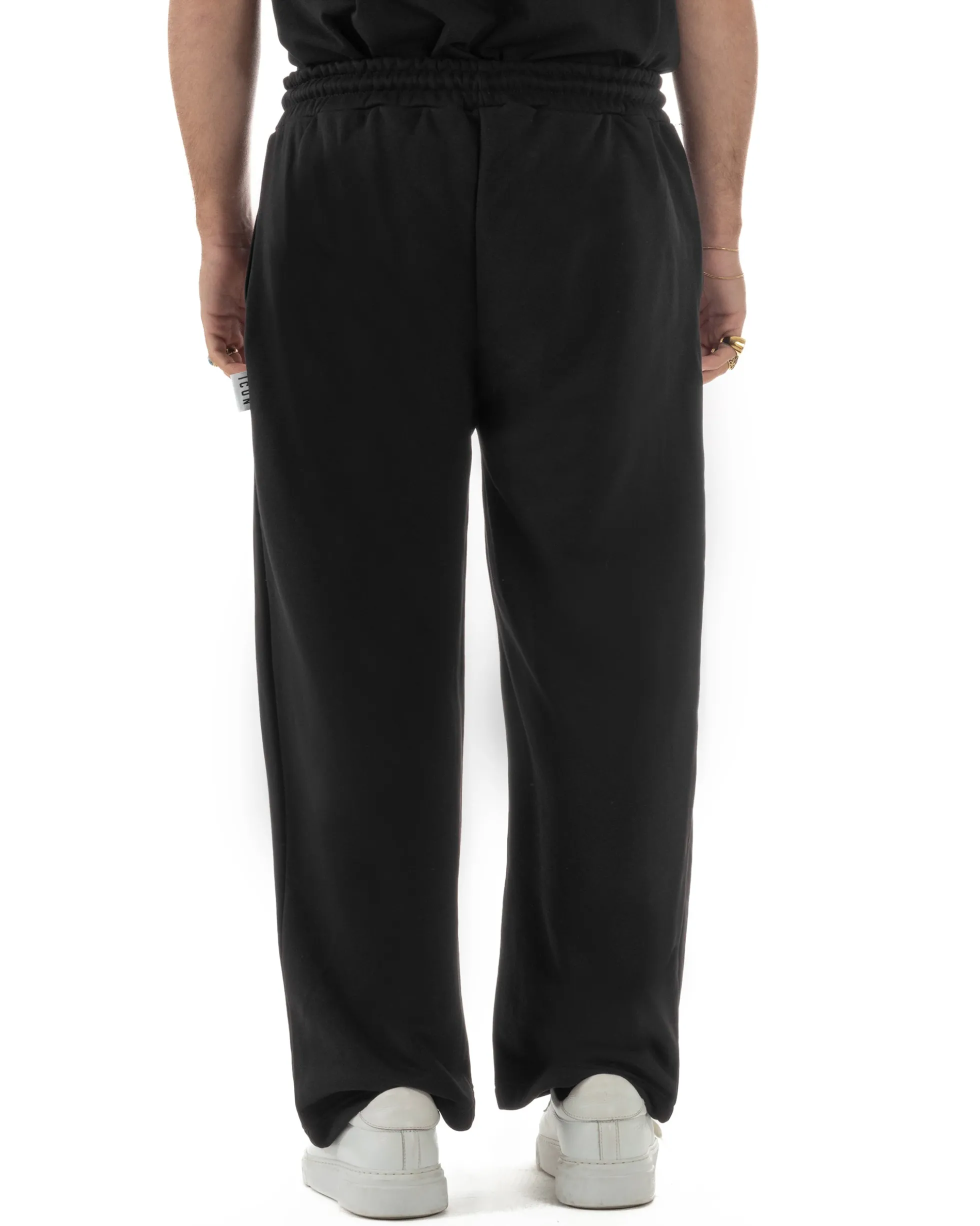 Pantaloni uomo baggy pantalaccio tuta cotone basic logo nero ICON IUP001