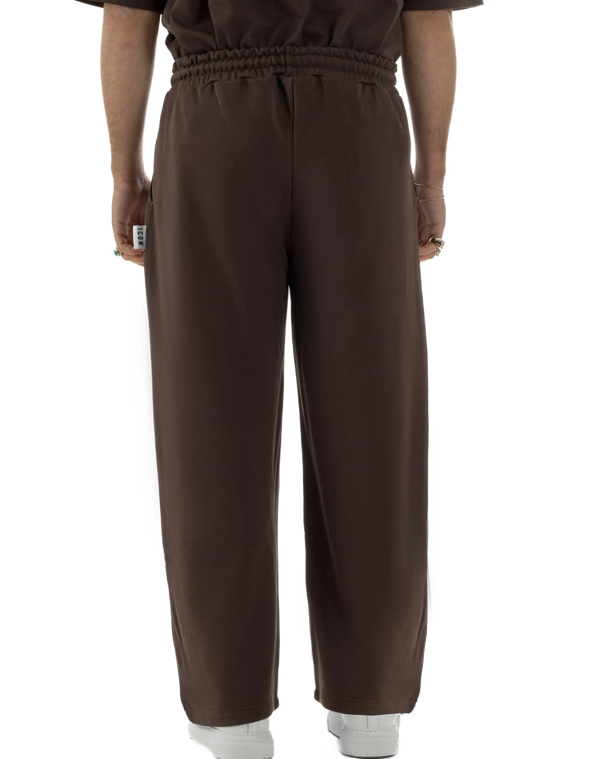 Pantaloni uomo baggy pantalaccio tuta cotone basic logo marrone ICON IUP001