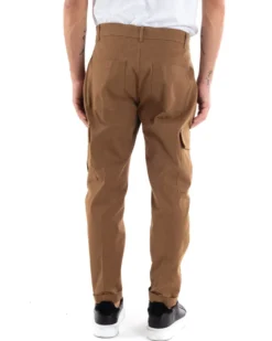 Pantaloni Uomo Cargo Cotone Tasconi Basic Tinta Unita Camel Casual GIOSAL-P5567A