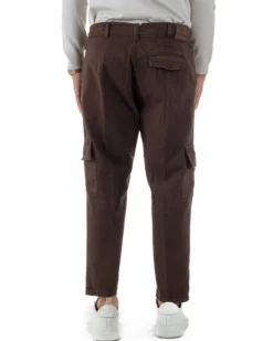 Pantaloni Uomo Cargo Loose Fit Jeans Tasconi Tasche America Marrone BlackSunday JS1168A