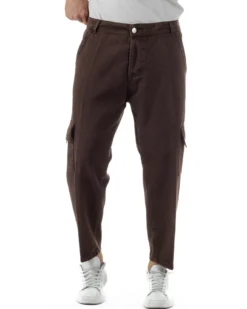 Pantaloni Uomo Cargo Loose Fit Jeans Tasconi Tasche America Marrone BlackSunday JS1168A