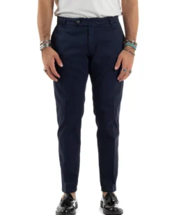 Pantaloni Uomo Chino Abbottonatura Allungata Tasche America Capri Cotone Estivo Slim Blu BlackSunday P6234A