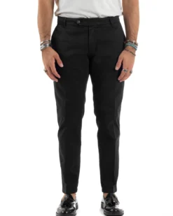 Pantaloni Uomo Chino Abbottonatura Allungata Tasche America Capri Cotone Estivo Slim Nero BlackSunday P6230A