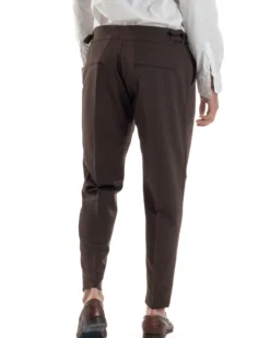 Pantaloni Uomo Classico Con Pinces Vita Alta Gurkha Pants Abbottonatura Allungata Fibbie Viscosa Estivo Casual Marrone GIOSAL-P6273A