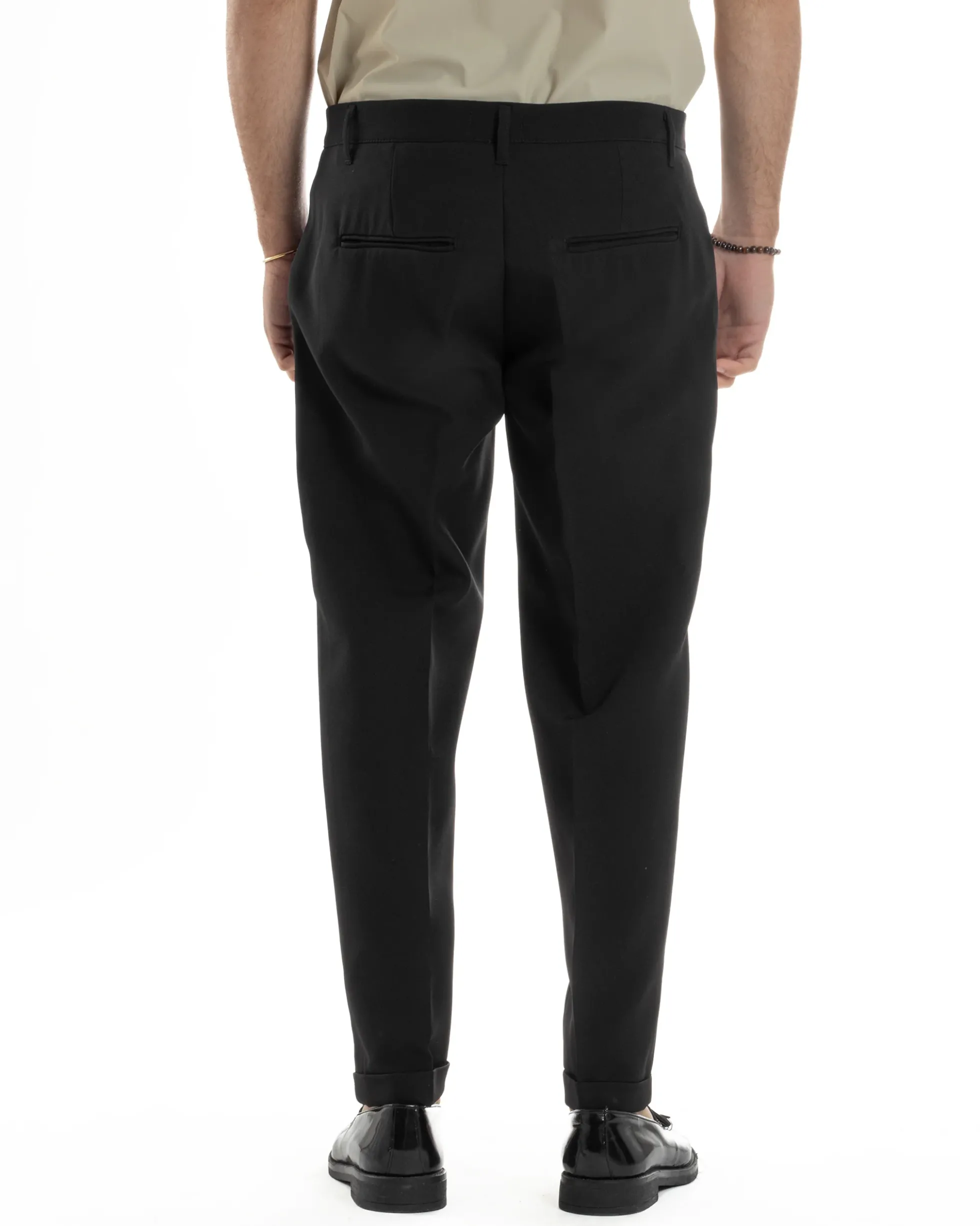 Pantaloni Uomo Classico Con Pinces Sartoriale Elegante Casual Abbottonatura Allungata Viscosa Estivo Nero GIOSAL-P6279A