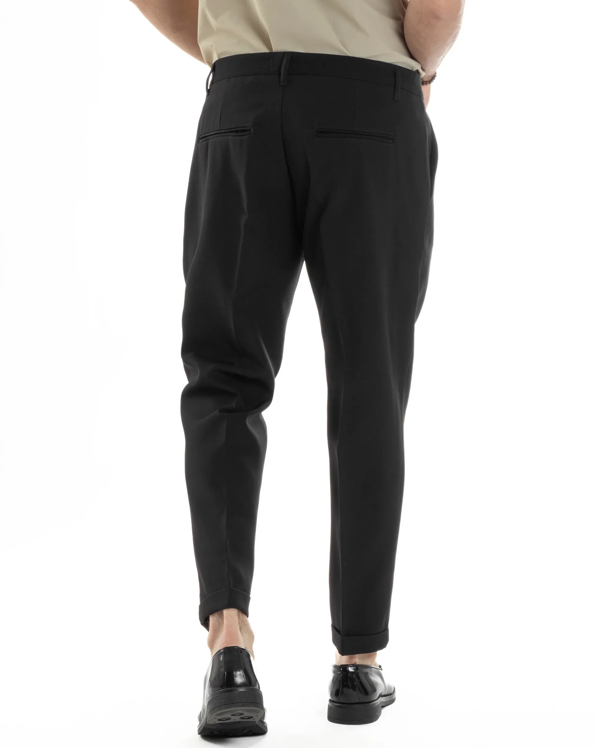 Pantaloni Uomo Classico Con Pinces Sartoriale Elegante Casual Abbottonatura Allungata Viscosa Estivo Nero GIOSAL-P6279A