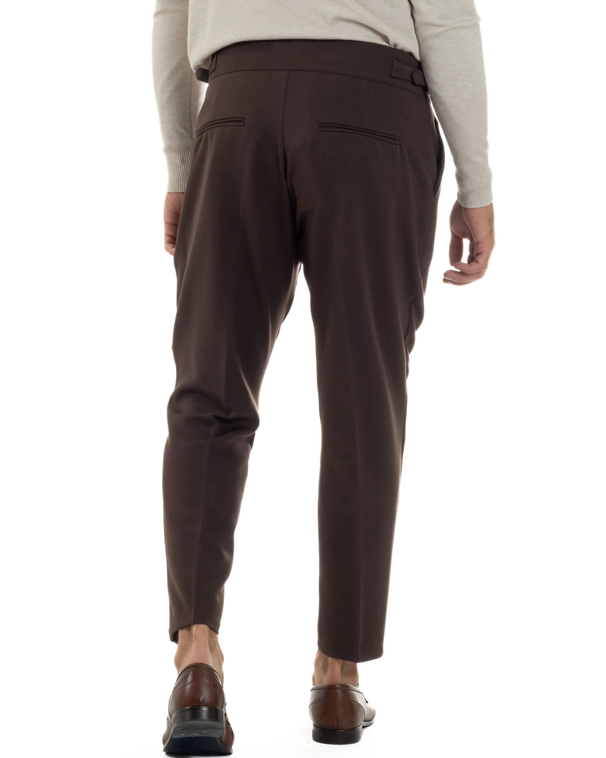 Pantaloni Uomo Classico Con Pinces Viscosa Vita Alta Gurkha Pants Fibbie Marrone P6369A