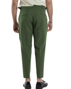 Pantaloni Uomo Classico Con Pinces Vita Alta Gurkha Pants Abbottonatura Allungata Fibbie Viscosa Estivo Casual Verde GIOSAL-P6269A