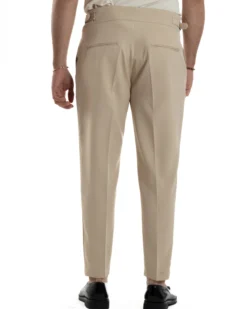 Pantaloni Uomo Classico Con Pinces Vita Alta Gurkha Pants Abbottonatura Allungata Fibbie Viscosa Estivo Casual Beige GIOSAL-P6270A