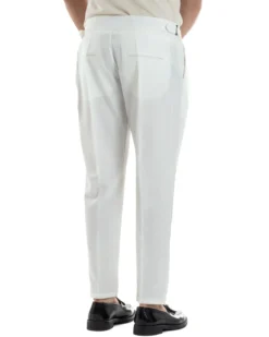 Pantaloni Uomo Classico Con Pinces Vita Alta Gurkha Pants Abbottonatura Allungata Fibbie Viscosa Estivo Casual Bianco GIOSAL-P6268A