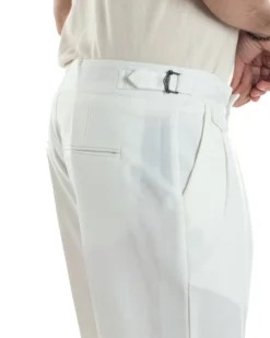 Pantaloni Uomo Classico Con Pinces Vita Alta Gurkha Pants Abbottonatura Allungata Fibbie Viscosa Estivo Casual Bianco GIOSAL-P6268A
