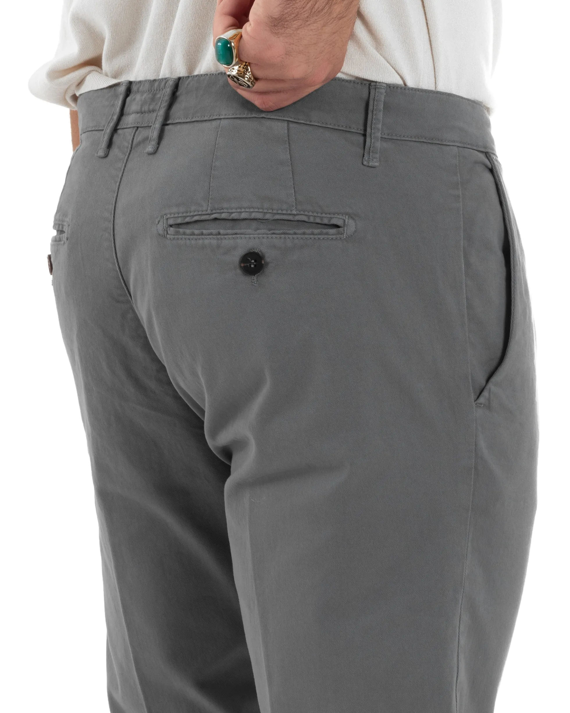 Pantaloni Uomo Cotone Chino Tasca America Capri Basic Sartoriale Slim Fit Casual Grigio Scuro GIOSAL-P6311A