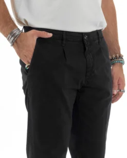 Pantaloni Uomo Cotone Chino Tasca America Capri Basic Sartoriale Slim Fit Casual Nero GIOSAL-P6306A