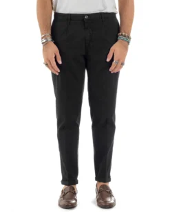 Pantaloni Uomo Cotone Chino Tasca America Capri Basic Sartoriale Slim Fit Casual Nero GIOSAL-P6306A