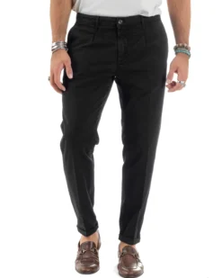 Pantaloni Uomo Cotone Chino Tasca America Capri Basic Sartoriale Slim Fit Casual Nero GIOSAL-P6306A
