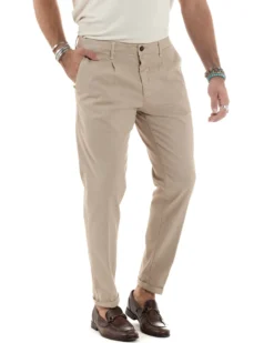 Pantaloni Uomo Cotone Chino Tasca America Capri Basic Sartoriale Slim Fit Casual Beige GIOSAL-P6307A