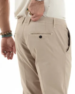 Pantaloni Uomo Cotone Chino Tasca America Capri Basic Sartoriale Slim Fit Casual Beige GIOSAL-P6307A
