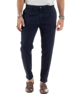 Pantaloni Uomo Cotone Chino Tasca America Capri Basic Sartoriale Slim Fit Casual Blu GIOSAL-P6308A