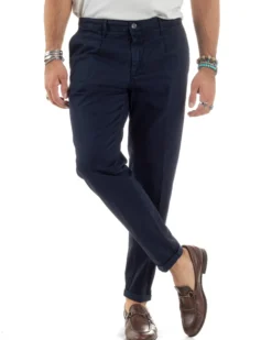 Pantaloni Uomo Cotone Chino Tasca America Capri Basic Sartoriale Slim Fit Casual Blu GIOSAL-P6308A