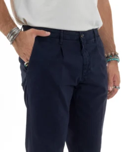 Pantaloni Uomo Cotone Chino Tasca America Capri Basic Sartoriale Slim Fit Casual Blu GIOSAL-P6308A
