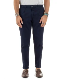 Pantaloni Uomo Cotone Chino Tasca America Capri Basic Sartoriale Slim Fit Casual Blu GIOSAL-P6308A