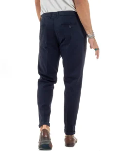 Pantaloni Uomo Cotone Chino Tasca America Capri Basic Sartoriale Slim Fit Casual Blu GIOSAL-P6308A