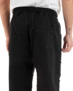 Pantaloni Uomo Denim Jogger Con Rotture Sfrangiato Pantalaccio Con Coulisse Ripped Casual Tinta Unita Nero GIOSAL-P5851A