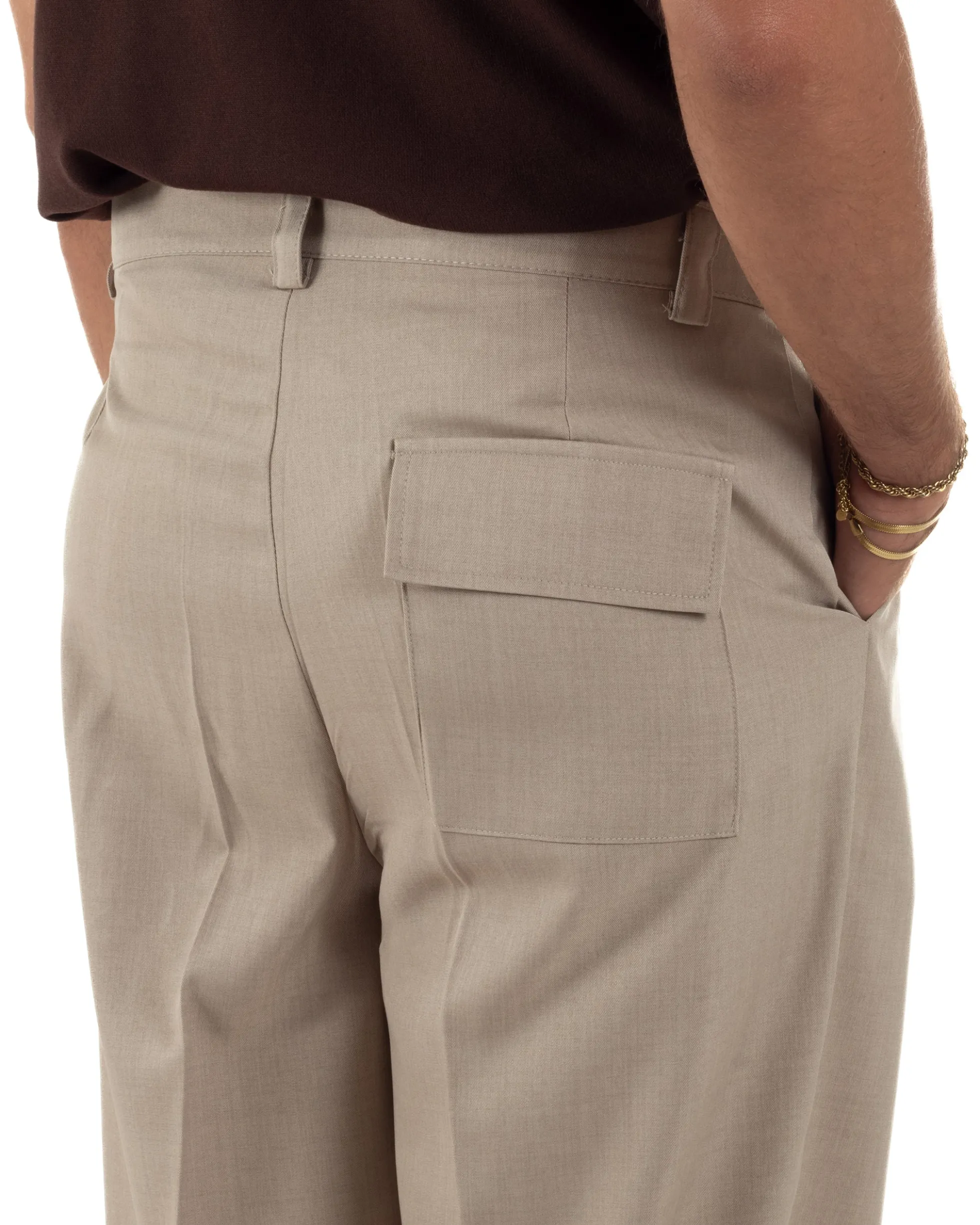 Pantaloni uomo gurkha doppia pinces fondo largo beige melangiato GIOSAL-P6512A