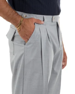 Pantaloni uomo gurkha doppia pinces fondo largo grigio melangiato GIOSAL-P6513A