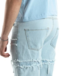 Pantaloni Uomo Jeans Baggy Sfrangiato Denim Chiaro Fondo Largo Ampio GIOSAL-JS1022A