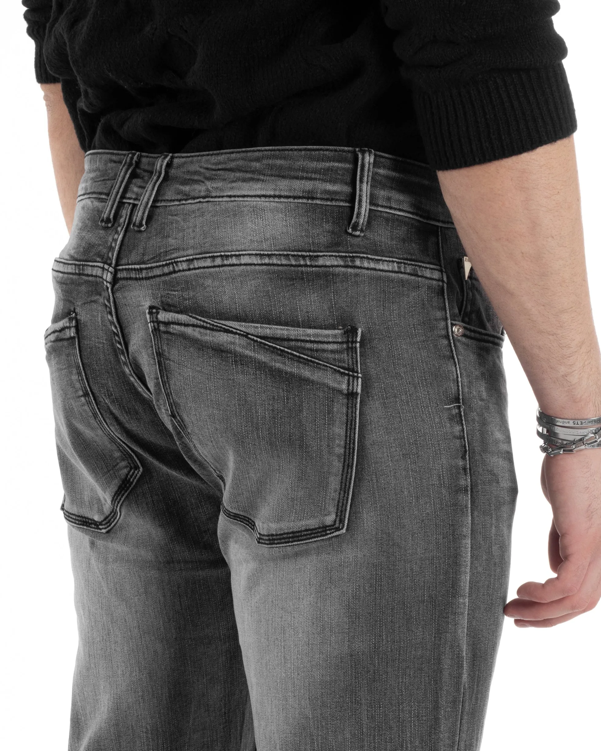 Pantaloni Uomo Jeans Cinque Tasche Slim Fit Basic Grigio Denim Stone Washed GIOSAL-JS1005A