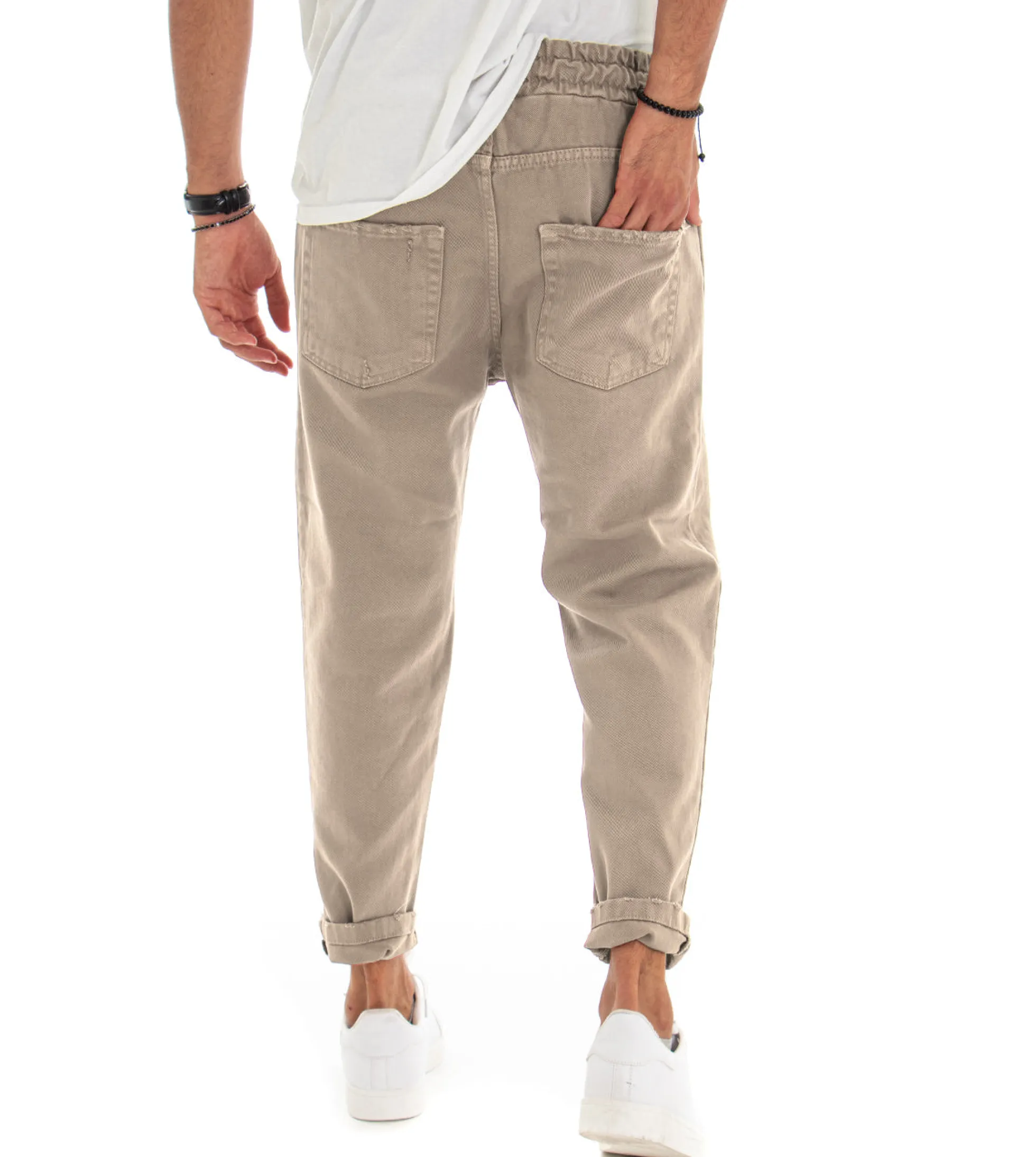 Pantaloni uomo jeans jogger cotone loose fit rotture beige GIOSAL-P3528A