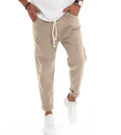 Pantaloni uomo jeans jogger cotone loose fit rotture beige GIOSAL-P3528A