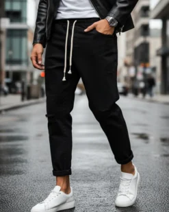 Pantaloni uomo jeans jogger cotone loose fit rotture nero GIOSAL-P3028A