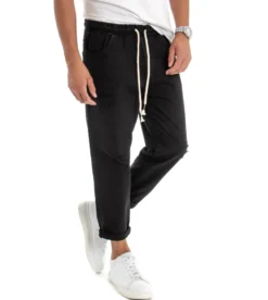 Pantaloni uomo jeans jogger cotone loose fit rotture nero GIOSAL-P3028A