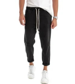Pantaloni uomo jeans jogger cotone loose fit rotture nero GIOSAL-P3028A