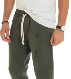 Pantaloni uomo jeans jogger cotone loose fit rotture verde GIOSAL-P3068A
