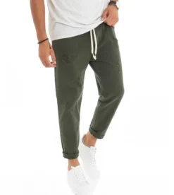 Pantaloni uomo jeans jogger cotone loose fit rotture verde GIOSAL-P3068A