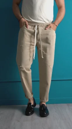 Pantaloni uomo jeans jogger cotone loose fit rotture verde GIOSAL-P3068A